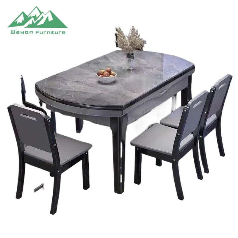 Wayon Luxury Gray Solid Wood Dining Table Set Modern Marble Top Kitchen Furniture - Kimlud