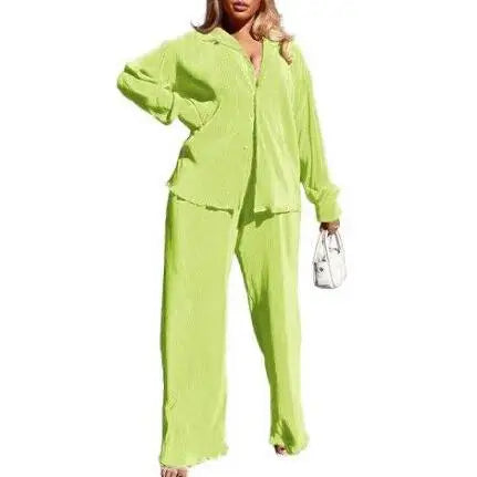 Women's Tracksuit Two Piece Sets Loose Long Sleeve Shirt Tops and Wide Leg Pants Elegant Suits _ Summer Casual Female Outfits