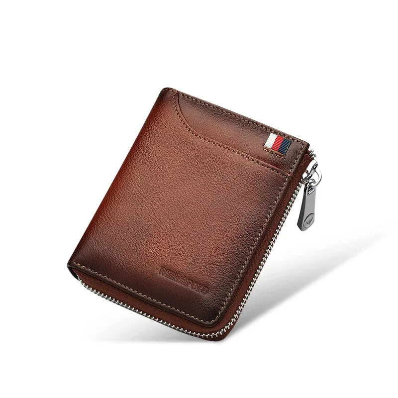 William POLO Genuine Leather Men Wallet With Card Holder Short Purse Zipper Wallets Casual Standard Wallets for Men