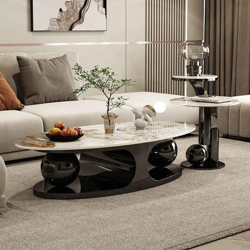 Luxury Modern Center Table Gold Stainless Steel Sintered Stone Top for Living Room Furniture Coffee Table for Home Use - Kimlud