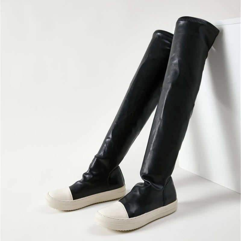 Green/Orange 2025 Botas Largas Leather Over Knee High Flat Boots for Women