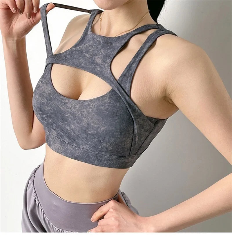 Cloud Hide HOT GIRL Running Sports Bra Fitness Yoga Crop Tank Top Underwear Sexy Women Vest Shockproof Shirt Jogging Sportswear - Kimlud