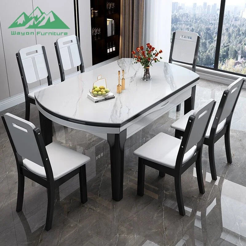 Wayon Luxury Gray Solid Wood Dining Table Set Modern Marble Top Kitchen Furniture - Kimlud