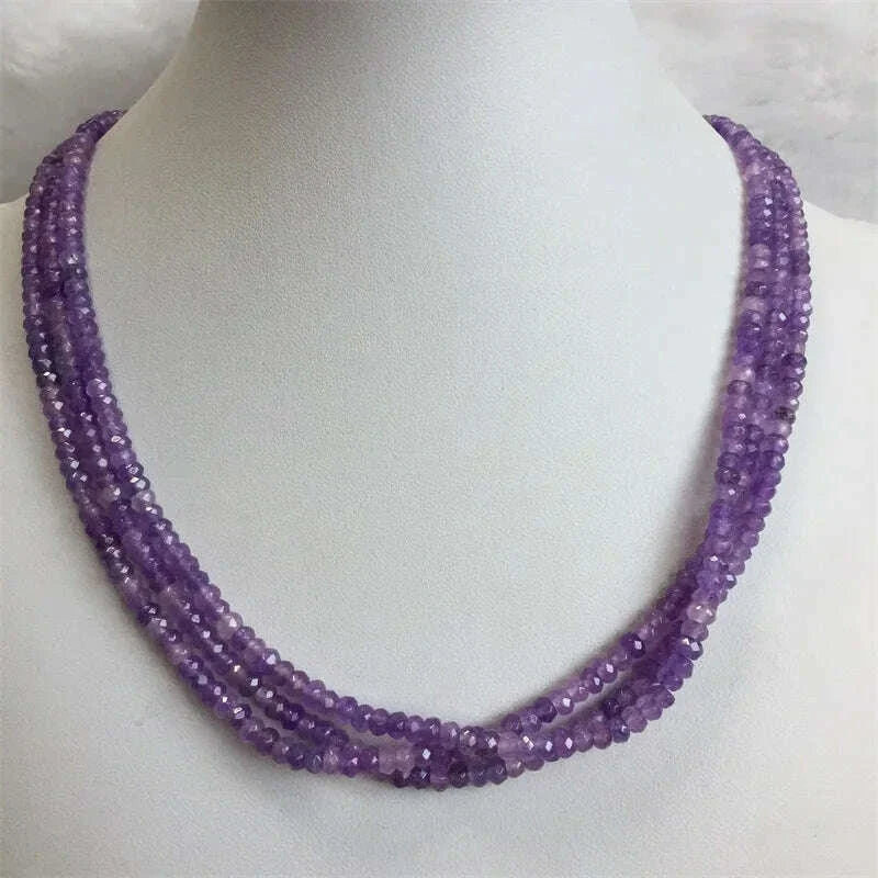 Double Blue Sapphire Chain Necklace for Women Natural Faceted Jade Stone Beads Choker Collares 3*4mm Abacus Gift Jewelry