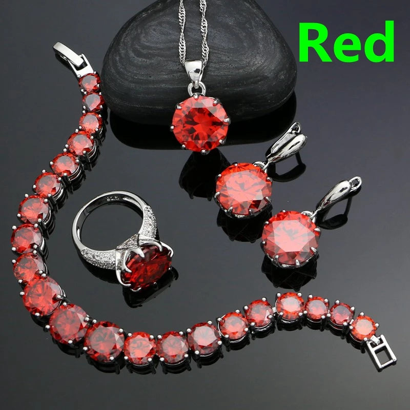 925 Sterling Silver Bridal Jewelry Sets For Women Yellow Cubic Zirconia Earrings Pendant Ring Bracelet Necklace Set
