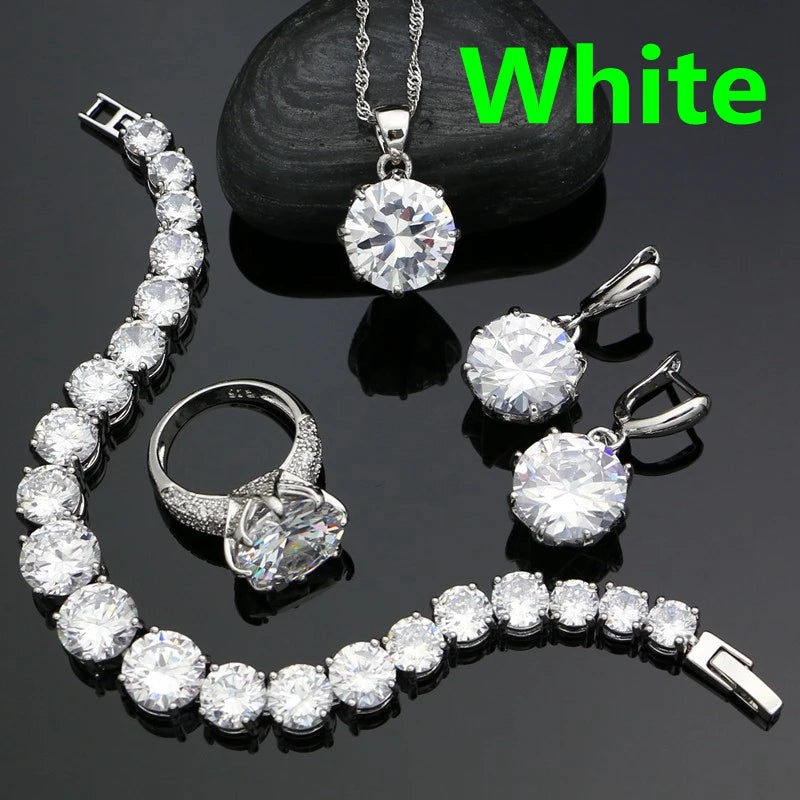 925 Sterling Silver Bridal Jewelry Sets For Women Yellow Cubic Zirconia Earrings Pendant Ring Bracelet Necklace Set