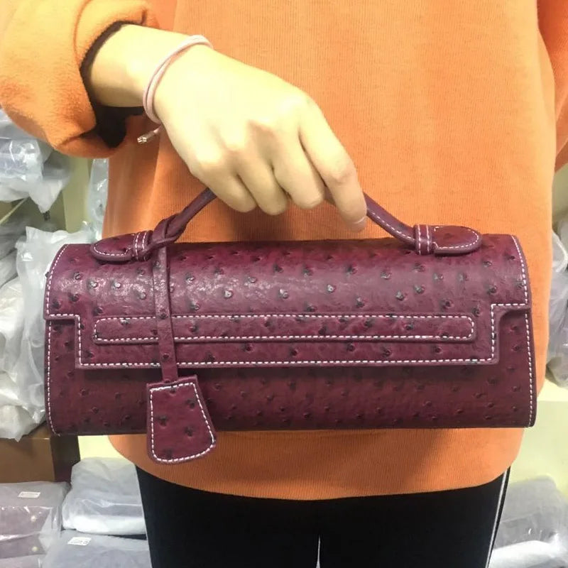 Classic Elegant Ostrich Women Clutch Bag Python Handbags Ladies Tote Bag Fashion Tote Purse Female Messenger Shoulder Bag