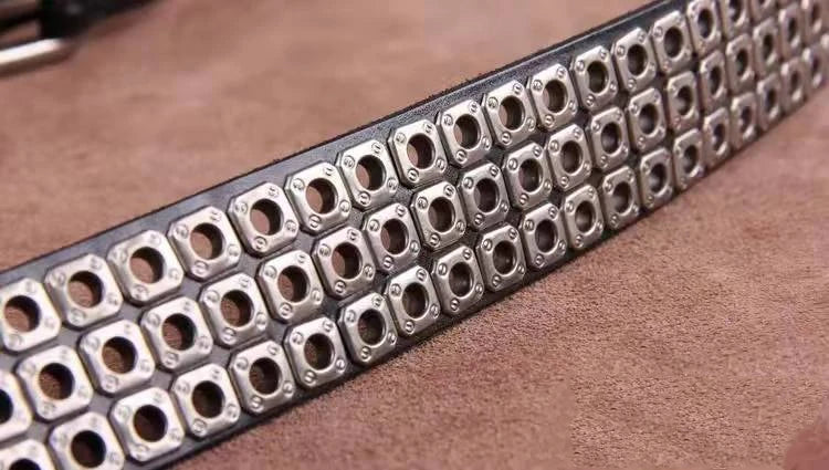 Studded Heavy Metal Style Belt Handmade Leather Pank Rock Style Men's Belt Cowhide Retro Tactical belt Jeans Belt - Kimlud