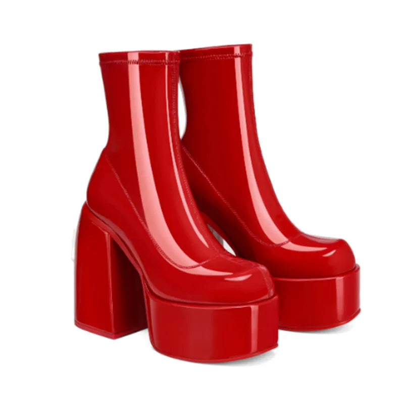 2025 Autumn Winter Short Boots for Large Size Thick-Soled Thick-Heeled Elastic Elastic Cross-Border E-Commerce Supply Europe