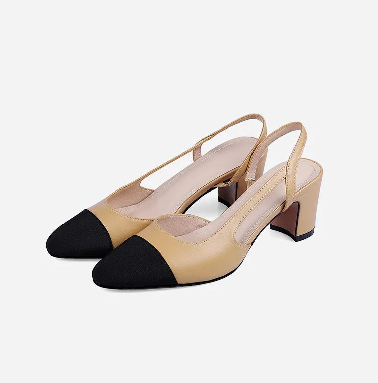 LeShion Of Chanmeb 33-43 Women Luxury Brand Designer Shoes Woman High Heeled Genuine Leather Slingbacks Beige Nude Pumps Classic - Kimlud