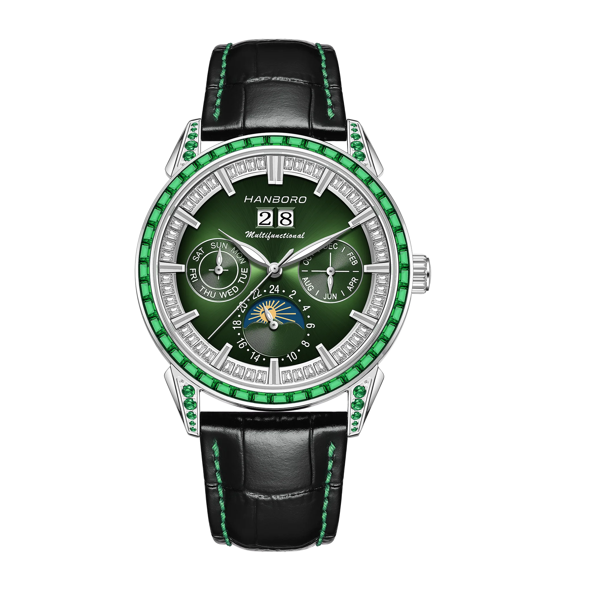 HANBORO Men's Luxury Automatic Mechanical Sports Watch Hollow Pointer Full Diamonds Calendar Luminous Stainless Steel |...