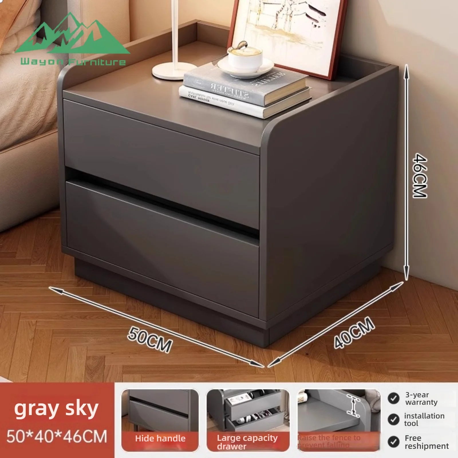 Wayon Furniture Modern Simple Bedside Cabinet with 2 Drawers Minimalist Design for Bedroom Nightstand Storage - Kimlud