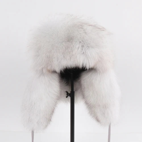 2025 New Women Natural Fox Fur Russian Ushanka Hats Winter Thick Warm Ears Fashion Bomber Hat Lady Genuine Real Fox Fur Cap