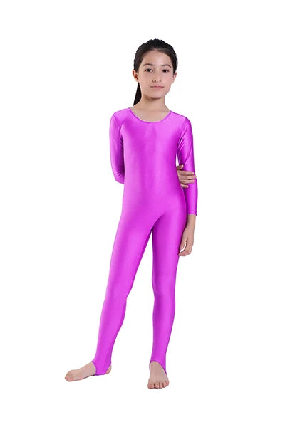 AOYLISEY Girls Dance Gymnastics Long Sleeve Unitard for Kids Jumpsuits Stirrup Show Stage Wear Zentai Childrens Unitards