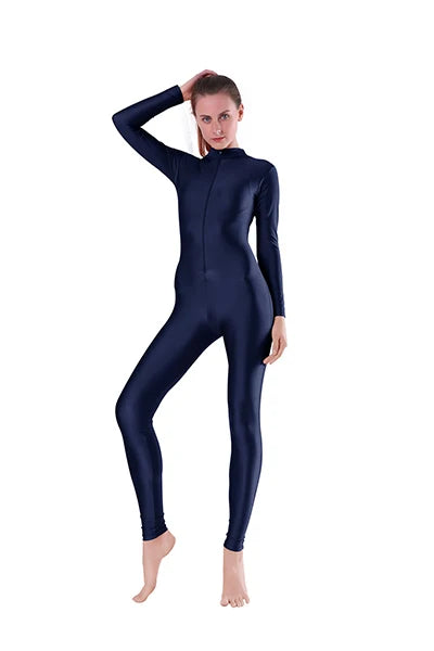 Aoylisey Women Long Sleeve Mock Neck Unitard Front Zip V-Neck Ballet Jumpsuit Dancewear Gymnastics Zentai Halloween Costume
