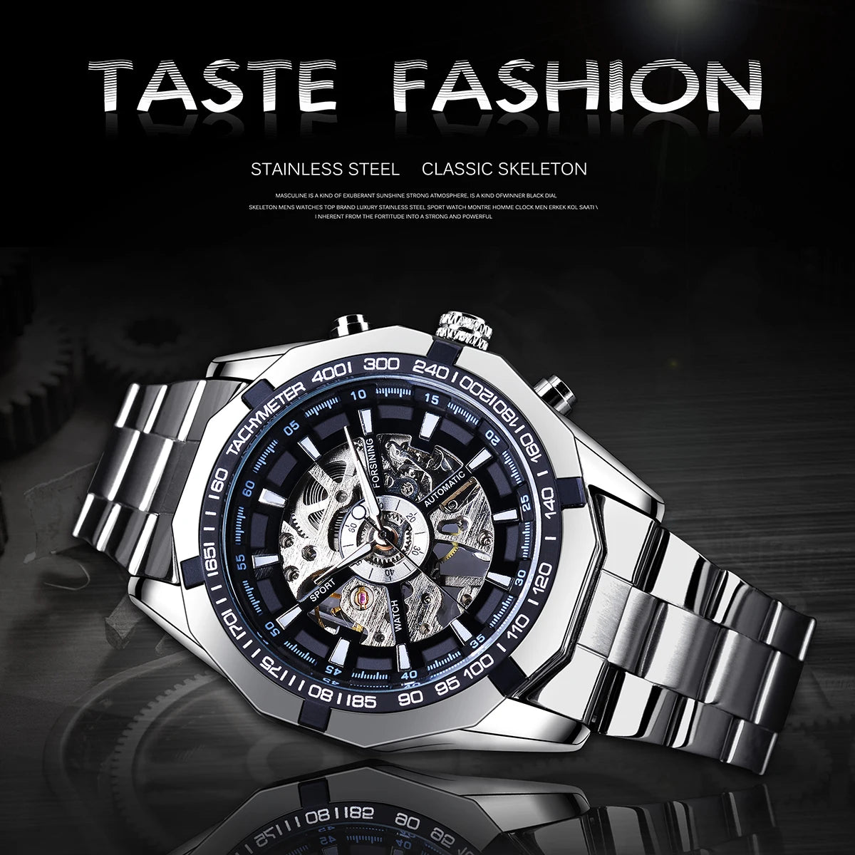 Forsining 2021 Stainless Steel Waterproof Mens Skeleton Watches Top Brand Luxury Transparent Mechanical Sport Male Wrist Watches - Kimlud