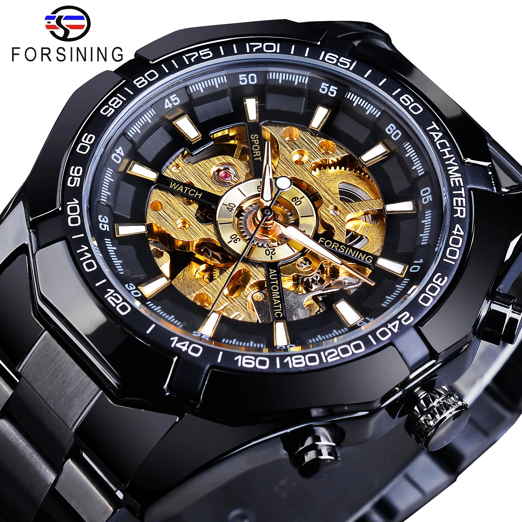 Forsining 2021 Stainless Steel Waterproof Mens Skeleton Watches Top Brand Luxury Transparent Mechanical Sport Male Wrist Watches - Kimlud