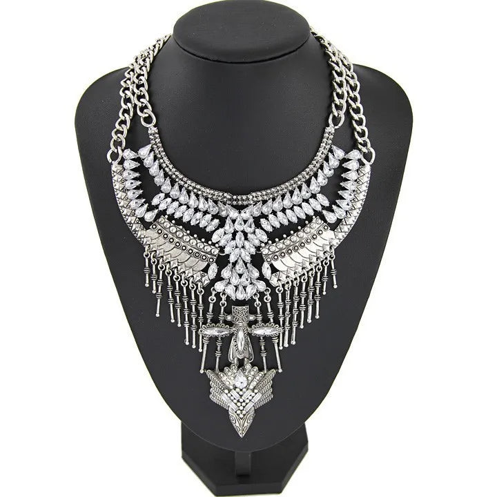 Indian Fashion Silver Plated Vintage Statement Large Necklace Women Boho Ethnic Maxi Big Collar Chunky Choker Necklace Jewelry