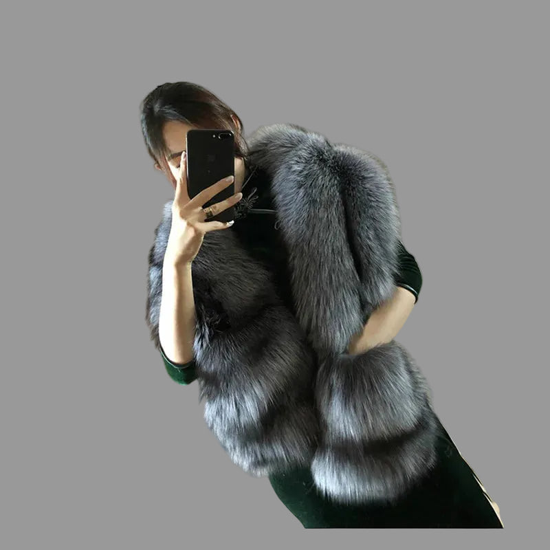 MS.MinShu-Luxury Fox Fur Scarf, Big Skin Scarf, Natural Fox Fur Stole, Genuine Fox Fur Shawl, Pocket Fashion Evening Dress - Kimlud