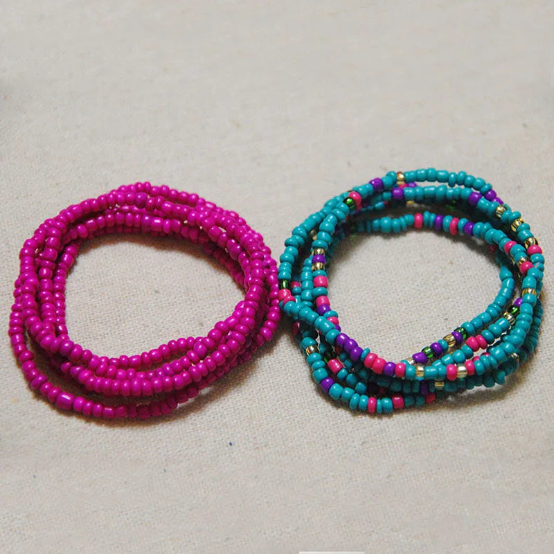 2 Pcs Sexy Summer Waist Bead Chains African Belly Beads Colorful Beach Bikini Body Belly Chain Elastic Jewelry for Women Girls - Kimlud