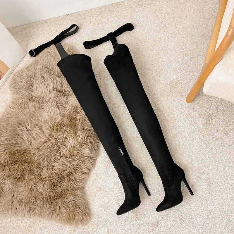 New Style 1 Pair Luxury Over Knee Long Fashion Spike Heel Snakeskin Thigh High Women's Boots