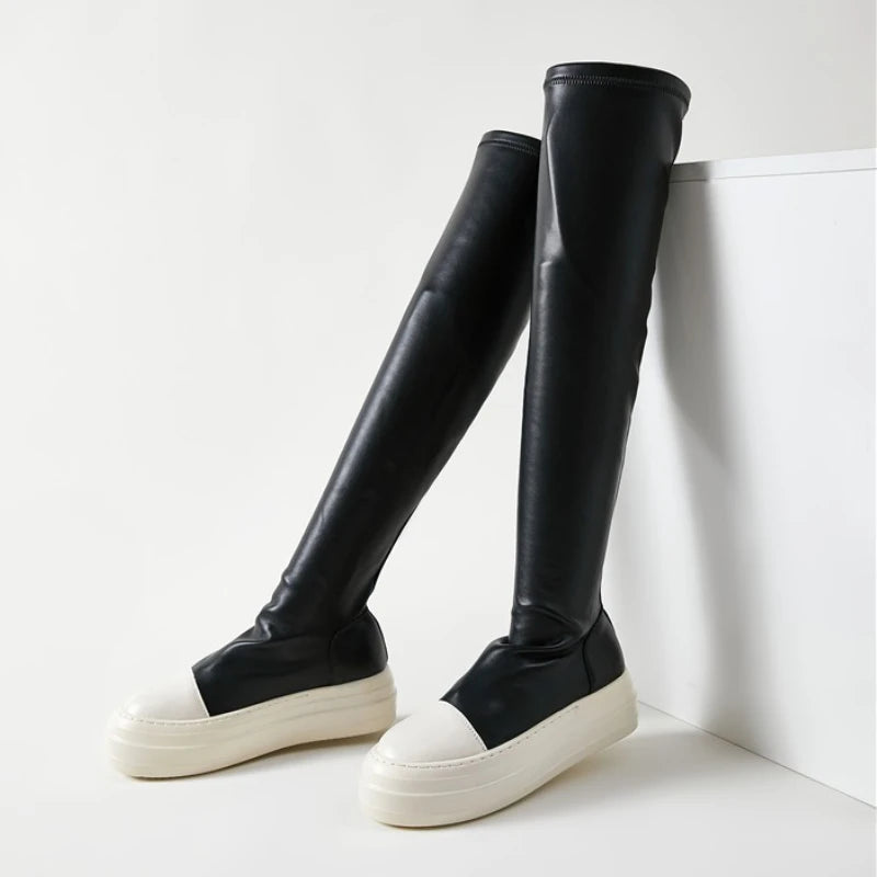 Thick Sole Platform Soft Leather Material Shoes Over Knee Thigh High Women's Boots