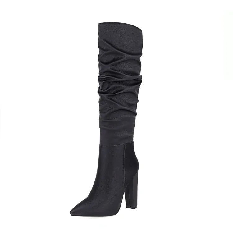 Style Chunky Heel High Knee Boots European Fashion Pointed Toe Winter Sock Fleece Rubber High Quality PU 1 Pair 5-7 Days ZHD-810