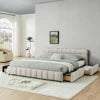Modern Luxury Queen/King Size Upholstered Bed Frame Soft Chenille Fabric Bedroom Furniture with Wooden Structure