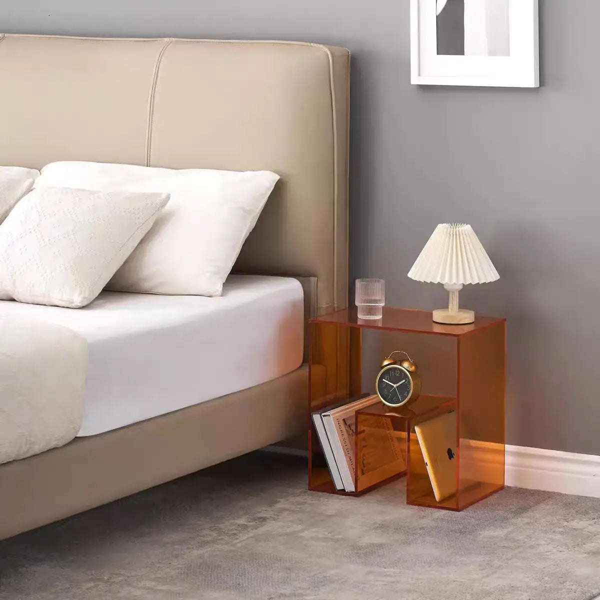 Orange Acrylic Bedside Table Transparent Storage Corner Bedroom Small Apartment Furniture - Kimlud