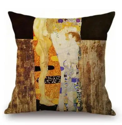 Gold Oil Painting Throw Pillow Cover Gustav Klimt Gallery Pillow Case Home Decorative Pillow Linen Pillowcase Sofa Cushion