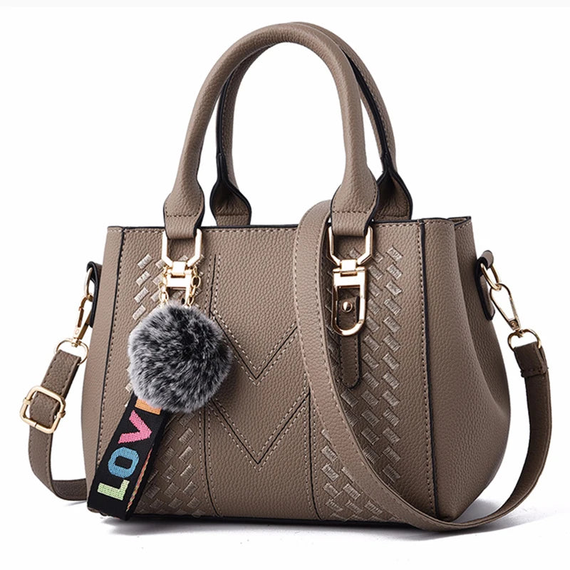 Embroidery Messenger Bags Women Leather Handbags Bags for Women Sac a Main Ladies hair ball Hand Bag - Kimlud