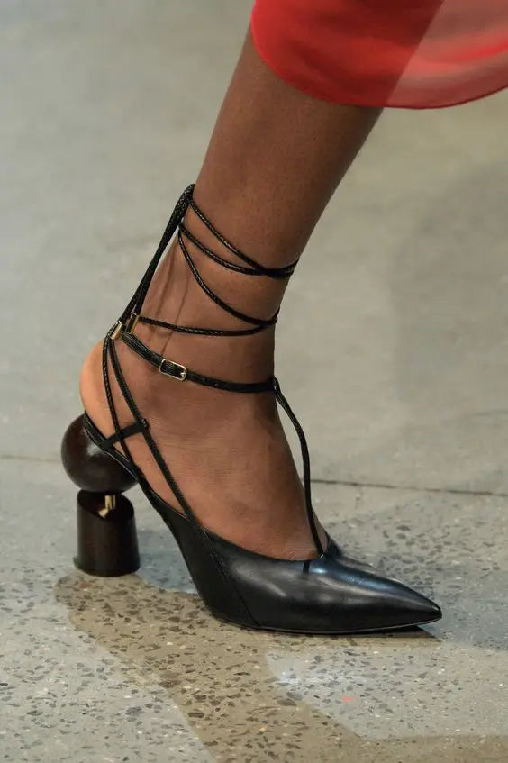 Sestito The Latest Lady Strange Style High Heels Pointed Toe Sandals Woman Ankle Strap Mixed Color Runway Shoes Girls Slingbacks - Kimlud