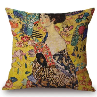 Gold Oil Painting Throw Pillow Cover Gustav Klimt Gallery Pillow Case Home Decorative Pillow Linen Pillowcase Sofa Cushion