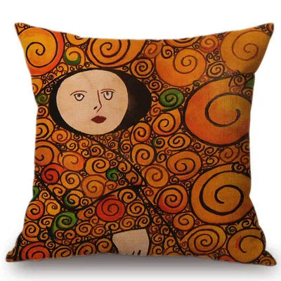 Gold Oil Painting Throw Pillow Cover Gustav Klimt Gallery Pillow Case Home Decorative Pillow Linen Pillowcase Sofa Cushion