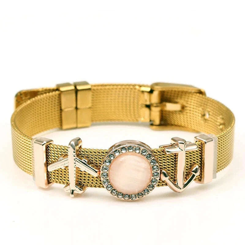 DINGLLY Two-tone Stainless Steel Mesh Bracelets For Women Men Love Heart Beaded 10mm Ribbon Mesh Bracelet & Bangle Gifts