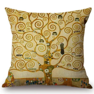 Gold Oil Painting Throw Pillow Cover Gustav Klimt Gallery Pillow Case Home Decorative Pillow Linen Pillowcase Sofa Cushion