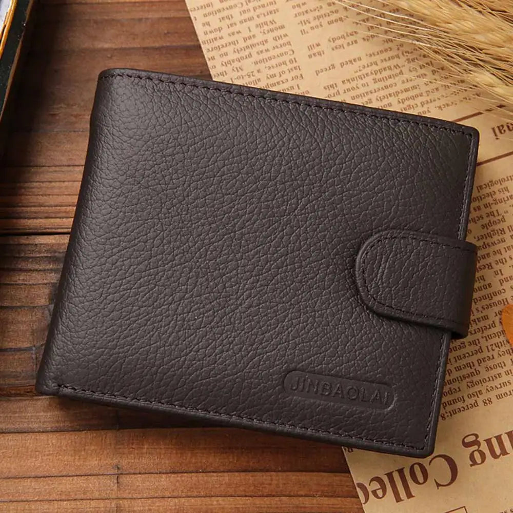 JINBAOLAI Retro Men Wallets Genuine Leather Card Horder Short Zipper Buckle Male Wallet Coin Pocket Photo Holder Men's Wallet