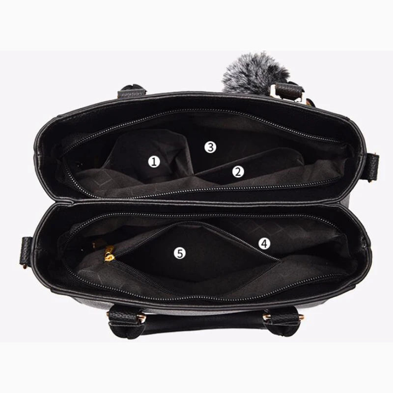 Embroidery Messenger Bags Women Leather Handbags Bags for Women Sac a Main Ladies hair ball Hand Bag - Kimlud