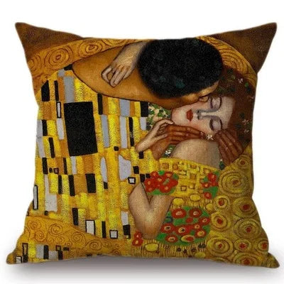 Gold Oil Painting Throw Pillow Cover Gustav Klimt Gallery Pillow Case Home Decorative Pillow Linen Pillowcase Sofa Cushion