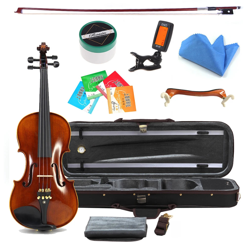 TONGLING Handmade Advanced Violin Oil Varnish Nature Flamed Maple Profession Violin 4/4 Spruce Ebony Parts with Bow Case Tuner
