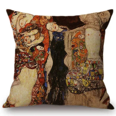 Gold Oil Painting Throw Pillow Cover Gustav Klimt Gallery Pillow Case Home Decorative Pillow Linen Pillowcase Sofa Cushion