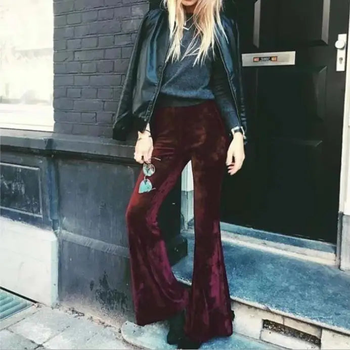 BKLD 2025 Fashion Velvet Pants Women Autumn Winter Flare Pants High Waist Trousers Street Style Pants Bottoms Women Flare Pants