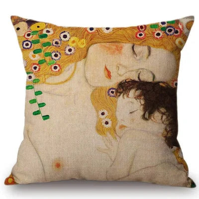 Gold Oil Painting Throw Pillow Cover Gustav Klimt Gallery Pillow Case Home Decorative Pillow Linen Pillowcase Sofa Cushion