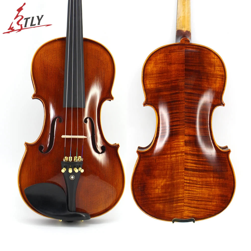 TONGLING Handmade Advanced Violin Oil Varnish Nature Flamed Maple Profession Violin 4/4 Spruce Ebony Parts with Bow Case Tuner