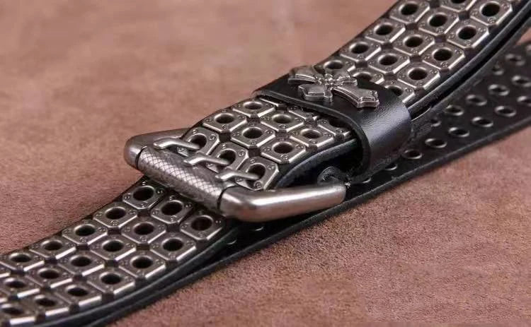 Studded Heavy Metal Style Belt Handmade Leather Pank Rock Style Men's Belt Cowhide Retro Tactical belt Jeans Belt - Kimlud