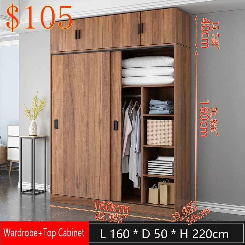 Factory Direct Sales Bedroom Furniture Wooden Sliding Door Wardrobe Wardrobe Simple Modern Factory High-capacity Wholesale