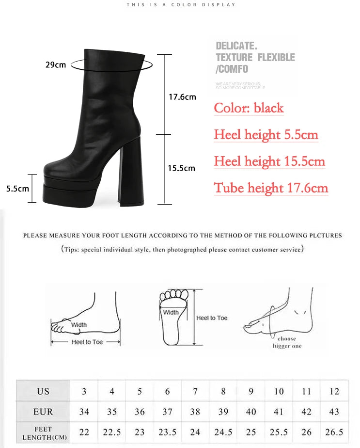2023 Spot Supply Fashion Thick Heel Waterproof Platform Heightened Nude Boots Comfortable High Heel Ankle Boots | Kimlud...