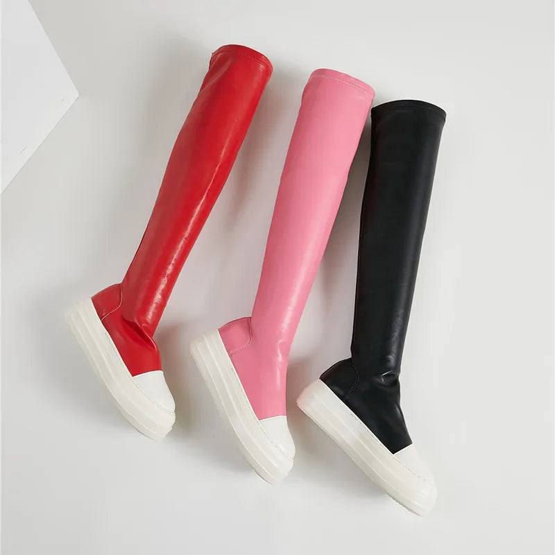 Thick Sole Platform Soft Leather Material Shoes Over Knee Thigh High Women's Boots