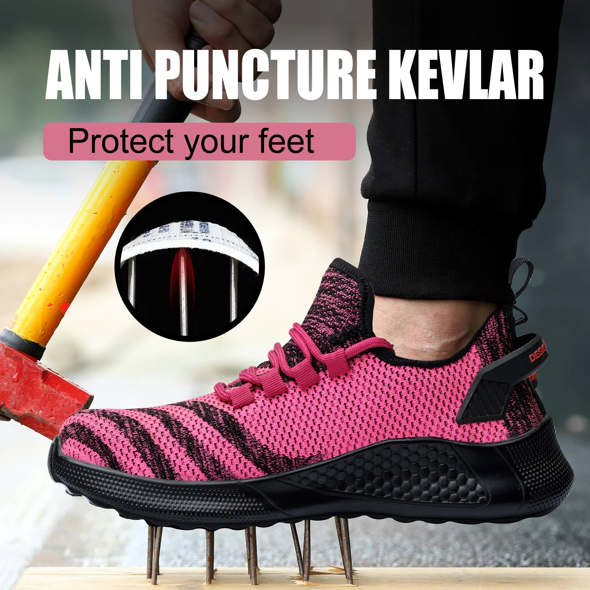 Lady Low Steel Toe Cap Cut Waterproof Winter Anti-Slip Industrial Work Safety Boots Unisex Pink Rubberized - Kimlud