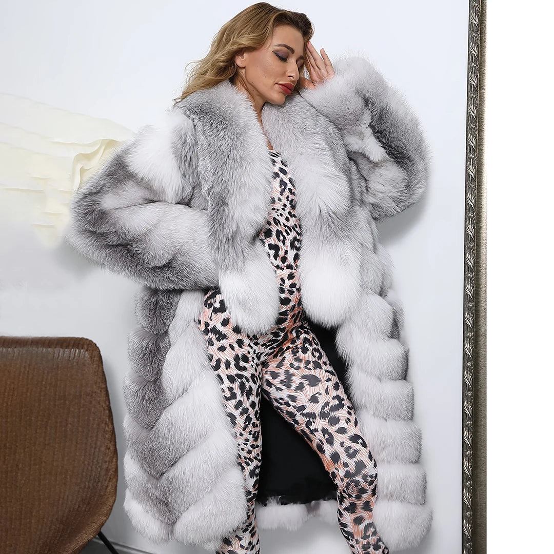 Factory Directly Sell Socialite Wear Top Quality Cross Fox Fur All Fur Collar Coat Jacket Women